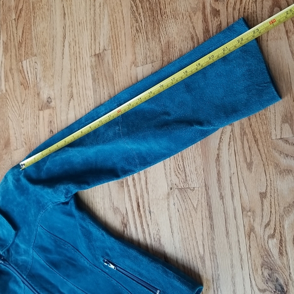 (M) SUZY Suzy Shier Lined Colored Leather Jacket Aqua Color Moto Fancy Lux - Picture 5 of 8